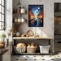 Venetian Canal Scene with Starry Night Sky Artistic Poster PosterGoat