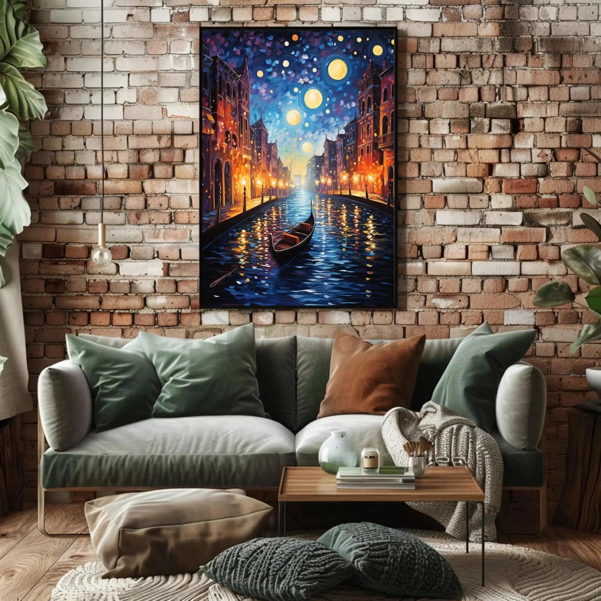 Venetian Canal Scene with Starry Night Sky Artistic Poster PosterGoat