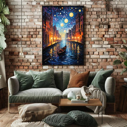 Venetian Canal Scene with Starry Night Sky Artistic Poster PosterGoat