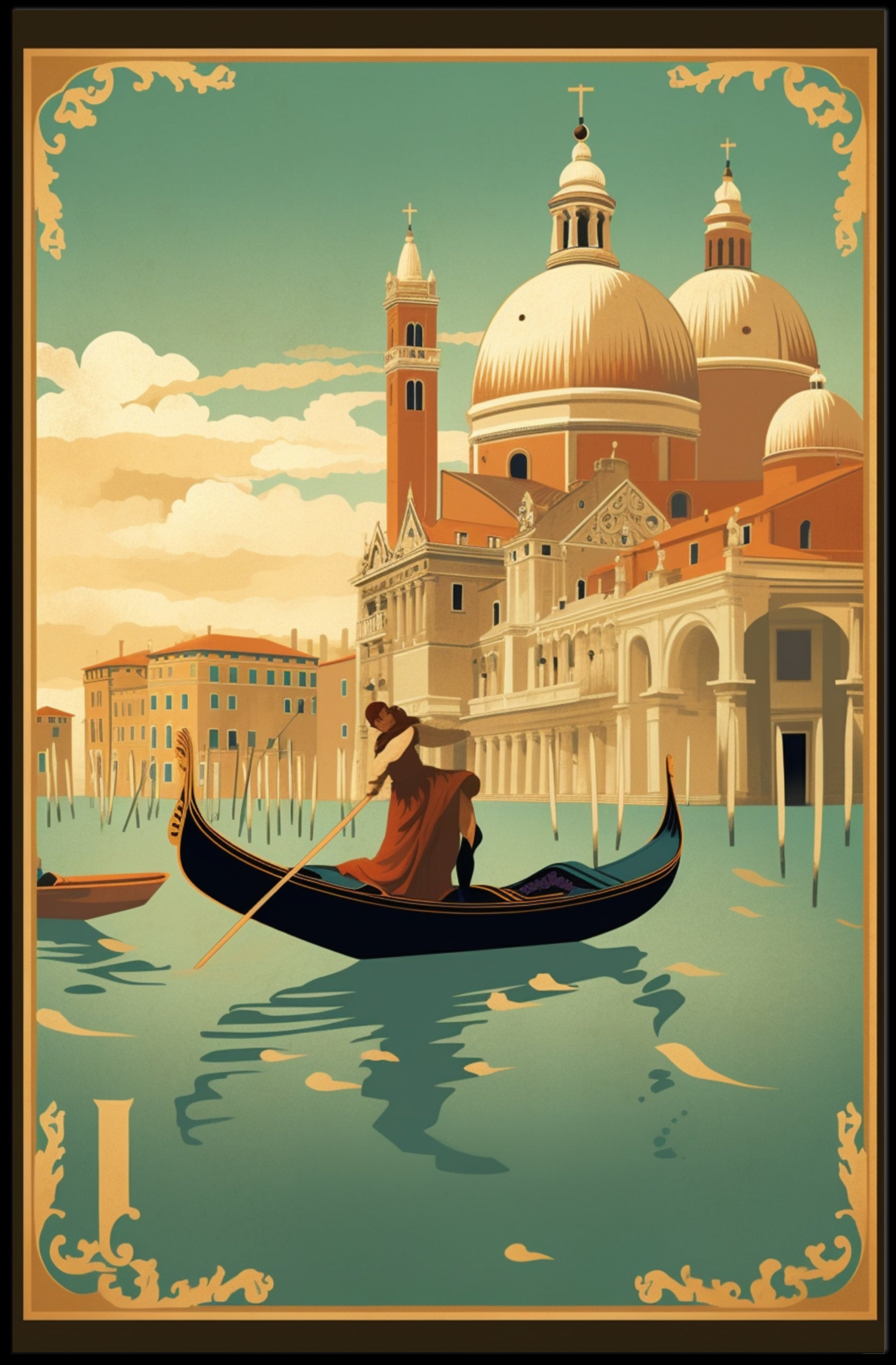 Venetian Gondola Vintage Art Deco Travel Poster PosterGoat