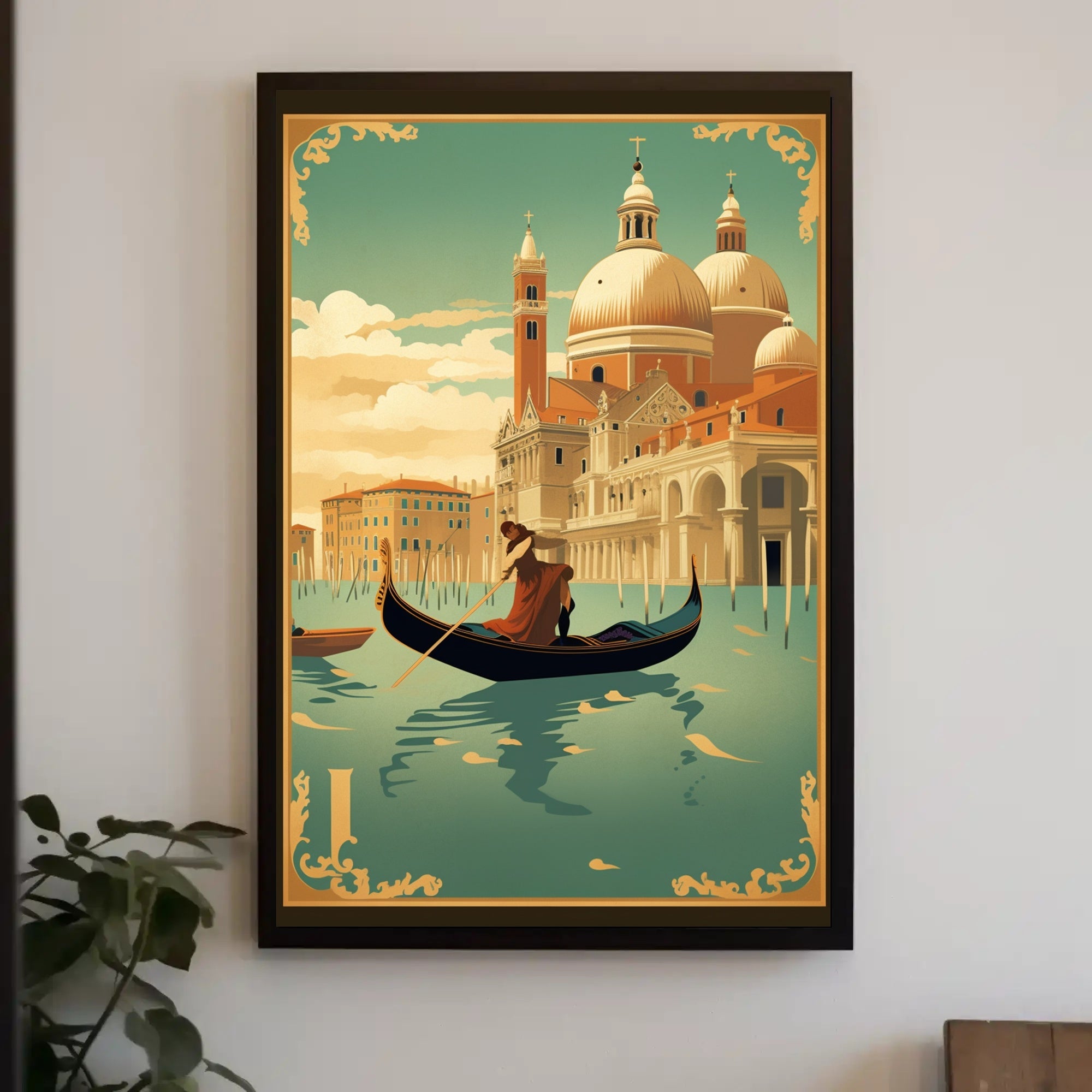 Venetian Gondola Vintage Art Deco Travel Poster PosterGoat