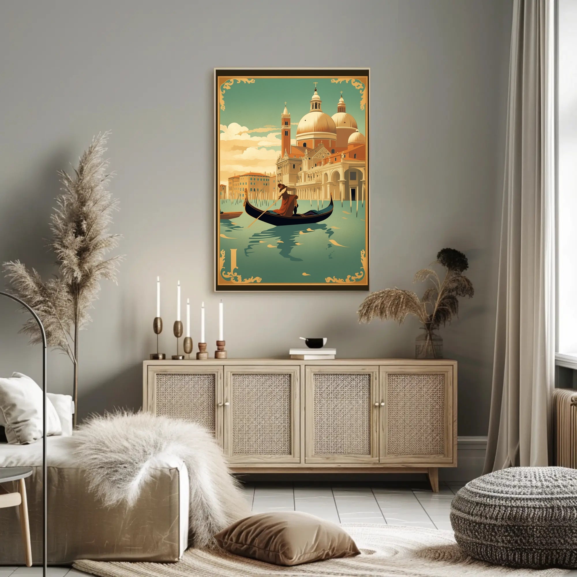 Venetian Gondola Vintage Art Deco Travel Poster PosterGoat
