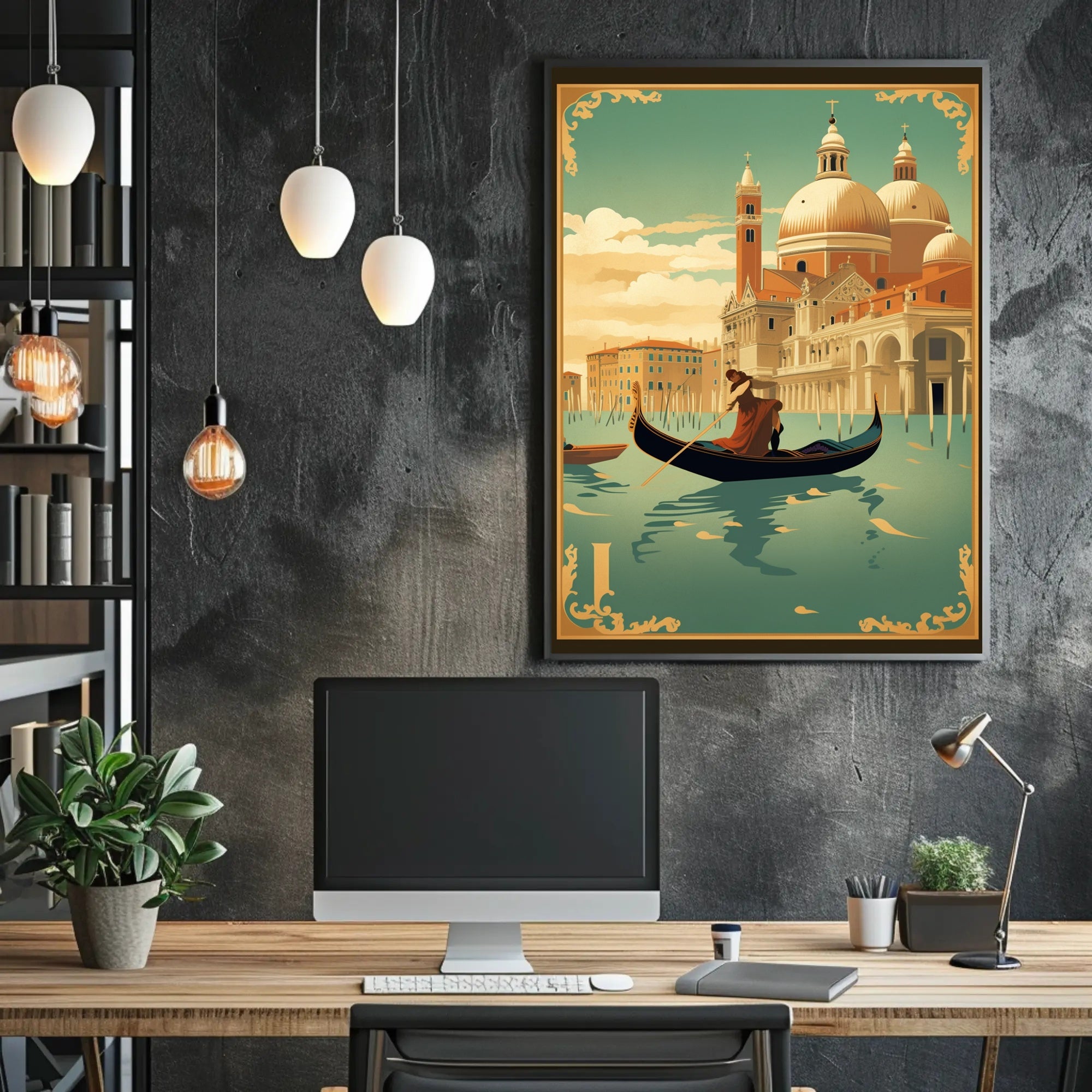 Venetian Gondola Vintage Art Deco Travel Poster PosterGoat