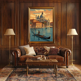 Venetian Gondola Voyage during Sunset Travel Poster PosterGoat