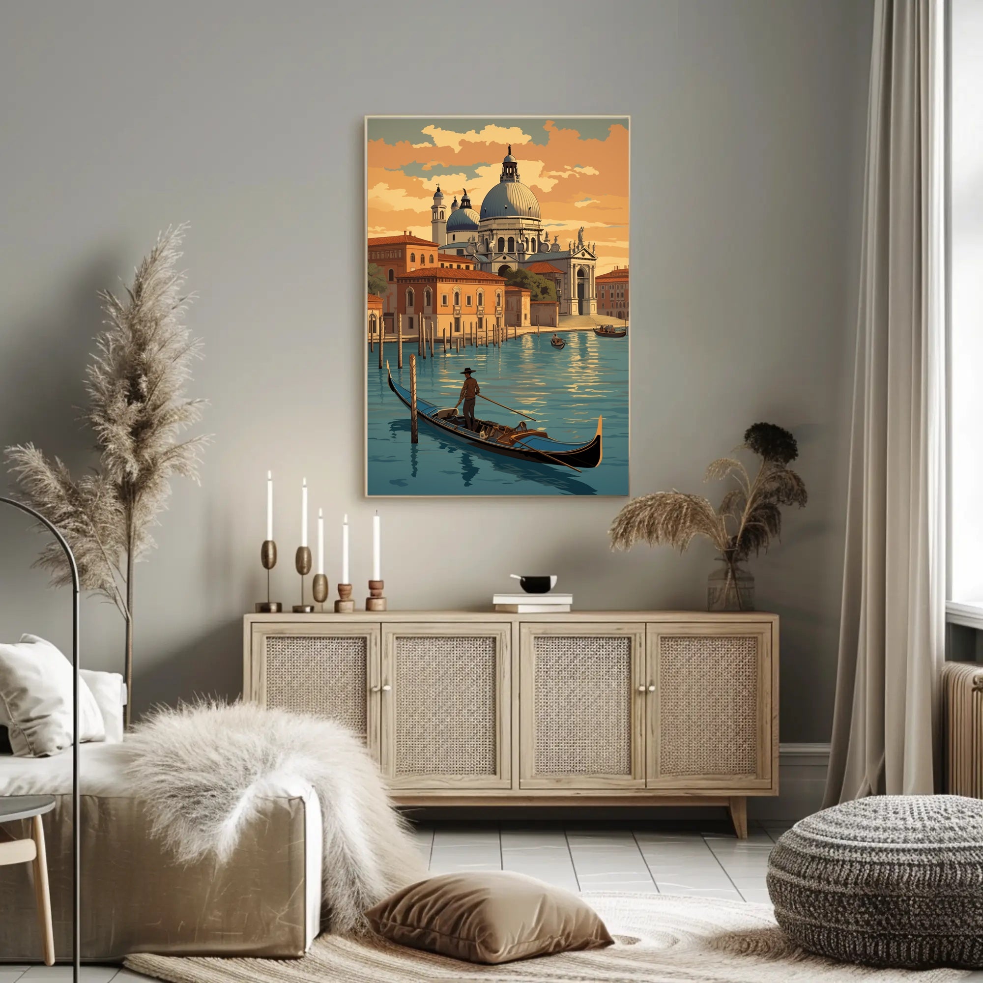 Venetian Gondola Voyage during Sunset Travel Poster PosterGoat