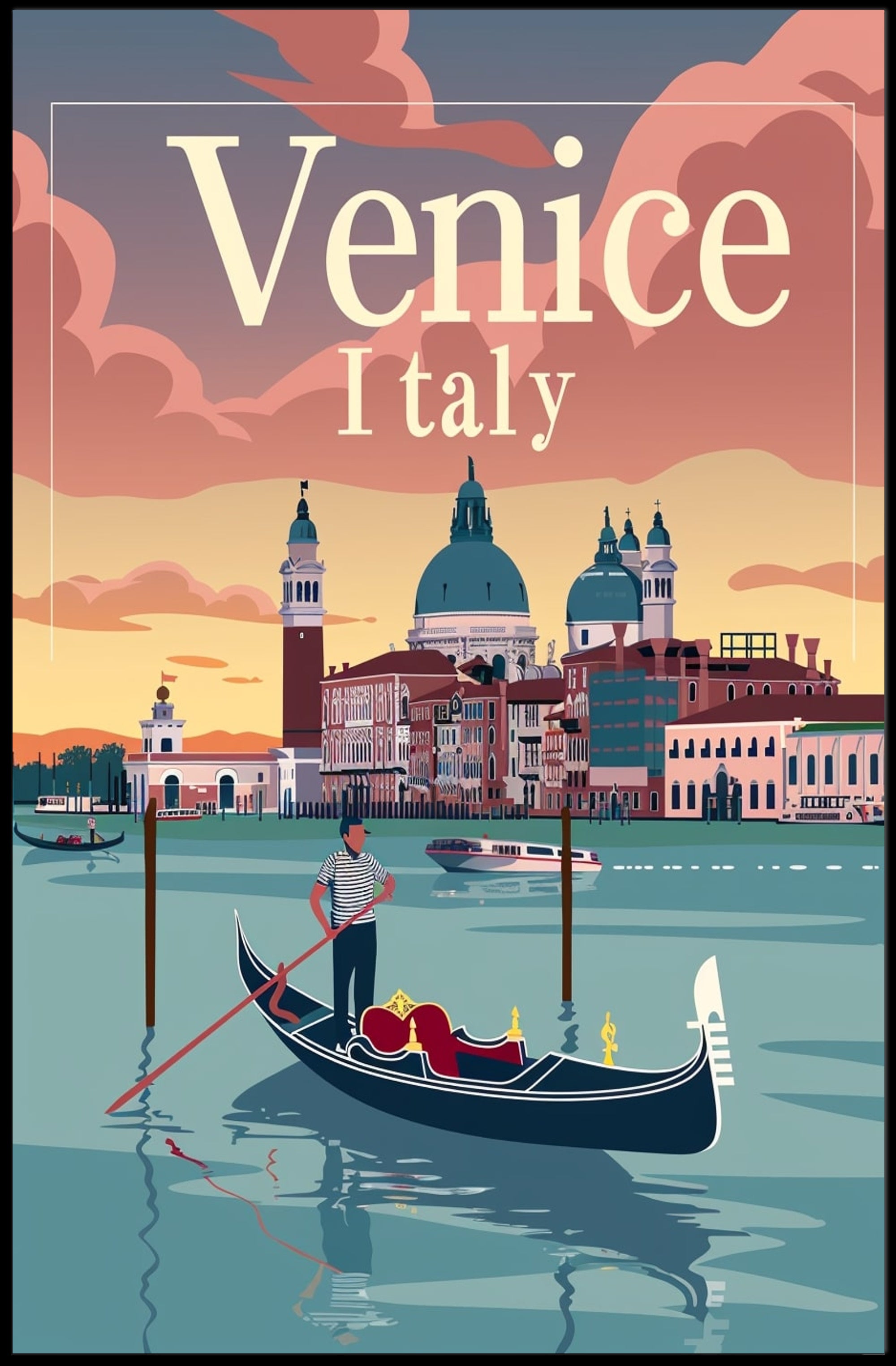 Venetian Gondola at Sunset: Travel Poster PosterGoat