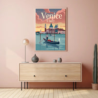 Venetian Gondola at Sunset: Travel Poster PosterGoat