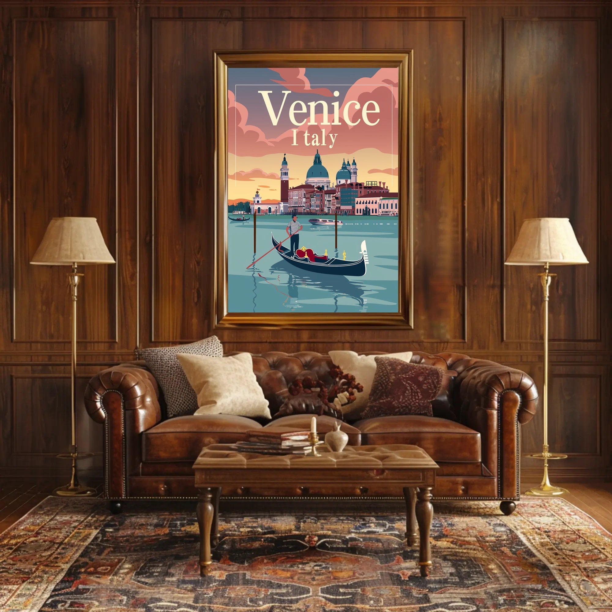 Venetian Gondola at Sunset: Travel Poster PosterGoat