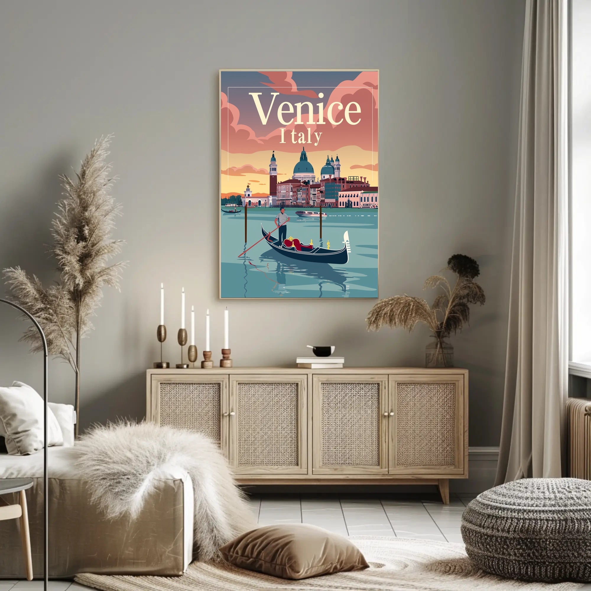 Venetian Gondola at Sunset: Travel Poster PosterGoat