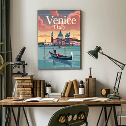 Venetian Gondola at Sunset: Travel Poster PosterGoat