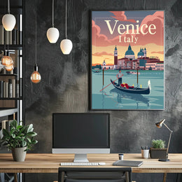 Venetian Gondola at Sunset: Travel Poster PosterGoat