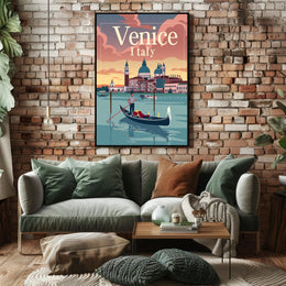 Venetian Gondola at Sunset: Travel Poster PosterGoat