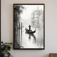 Venetian Gondolier Tranquility in Black and White Poster PosterGoat