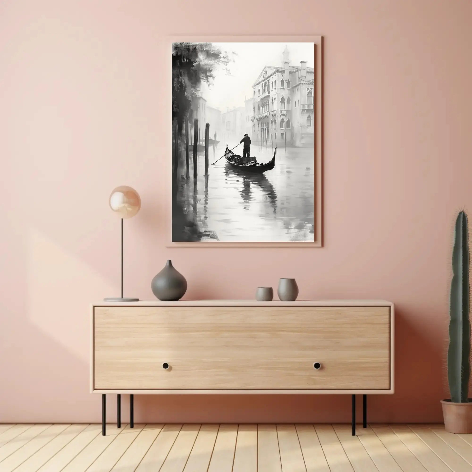 Venetian Gondolier Tranquility in Black and White Poster PosterGoat