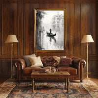 Venetian Gondolier Tranquility in Black and White Poster PosterGoat