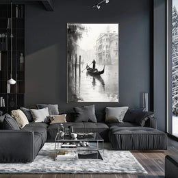 Venetian Gondolier Tranquility in Black and White Poster PosterGoat