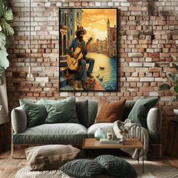 Venetian Guitarist Serenade Vintage Travel Poster PosterGoat