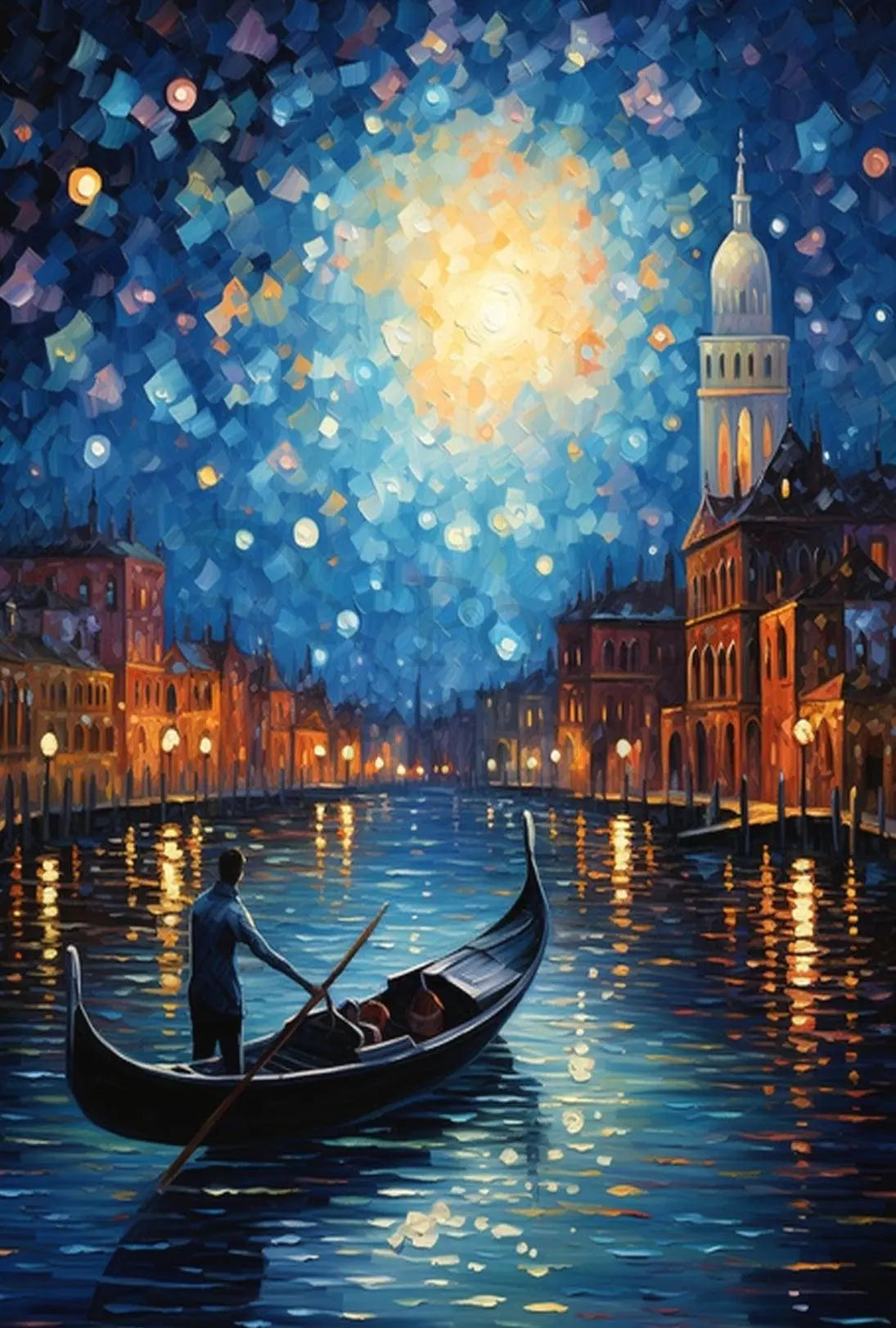 Venetian Night Gondola by Moonlight Artistic Poster PosterGoat