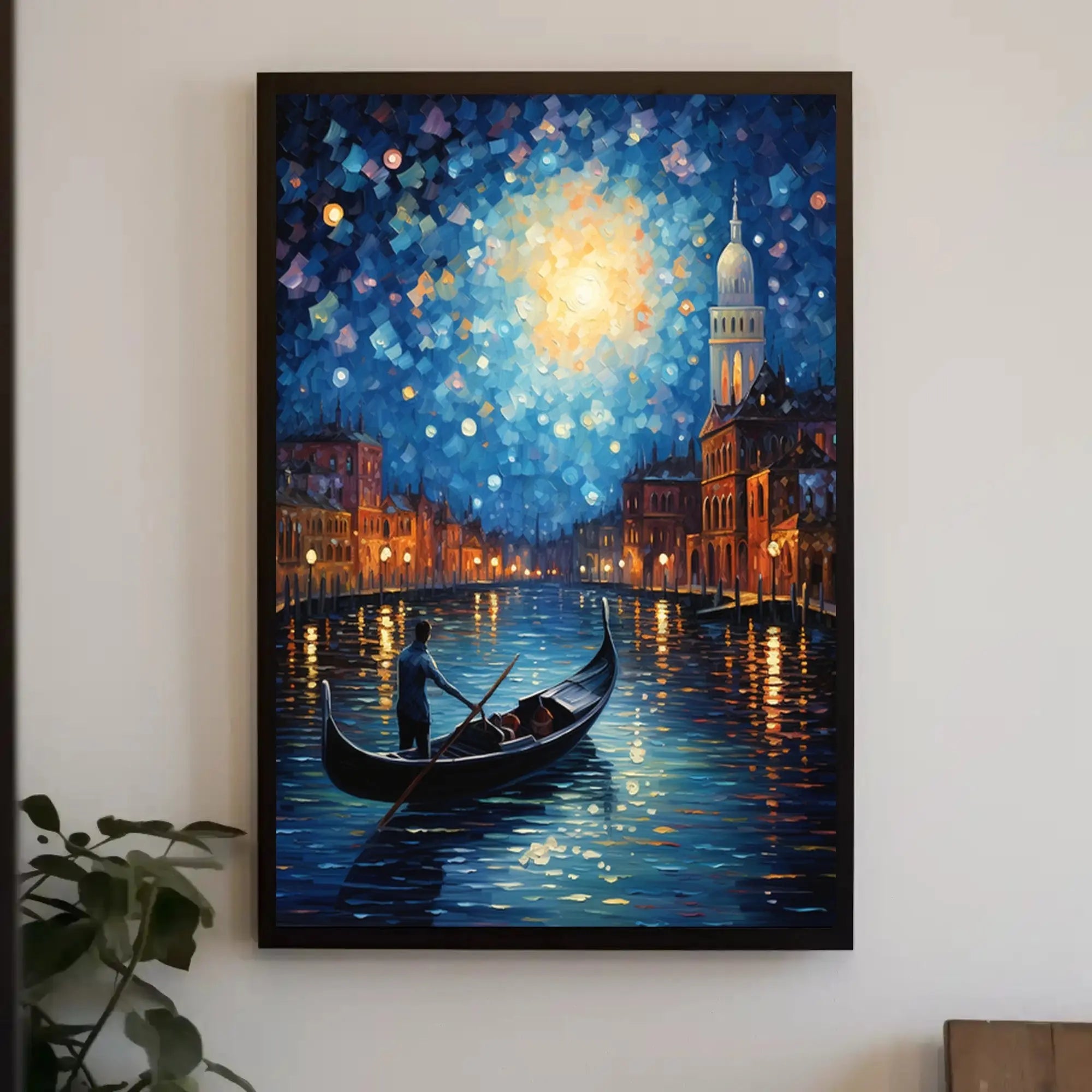 Venetian Night Gondola by Moonlight Artistic Poster PosterGoat