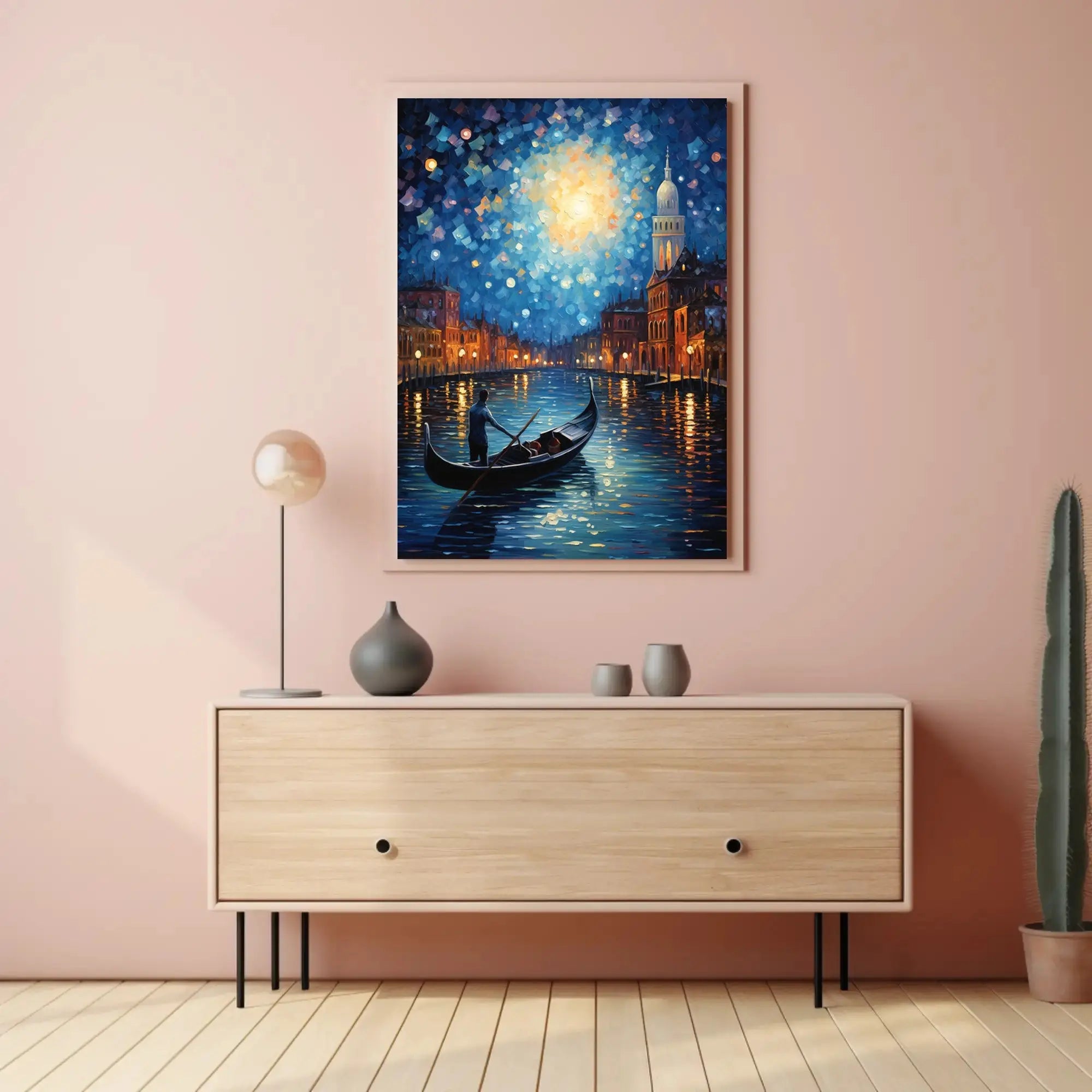 Venetian Night Gondola by Moonlight Artistic Poster PosterGoat