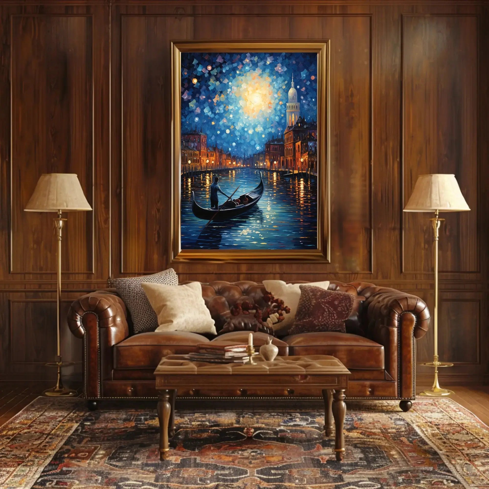 Venetian Night Gondola by Moonlight Artistic Poster PosterGoat