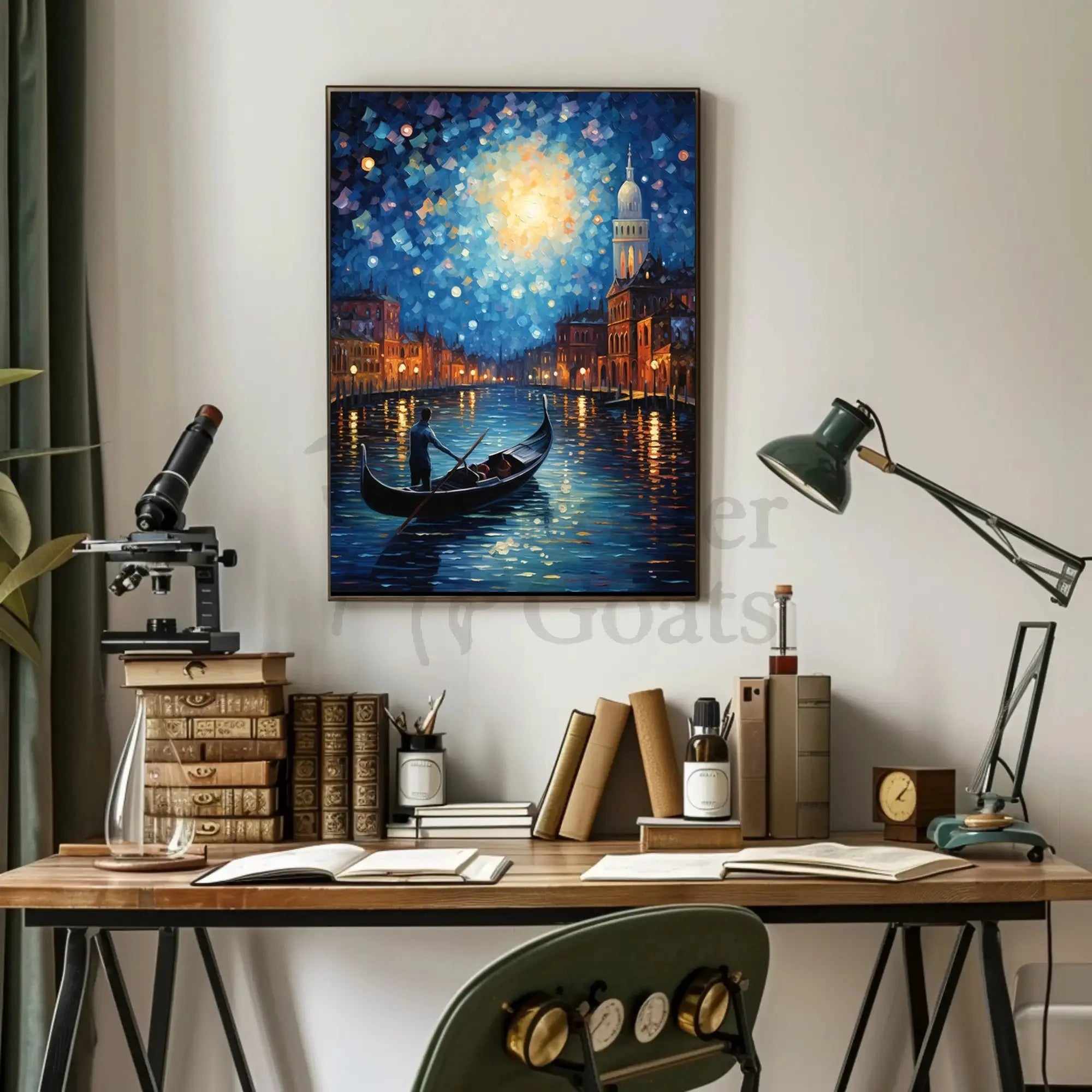 Venetian Night Gondola by Moonlight Artistic Poster PosterGoat