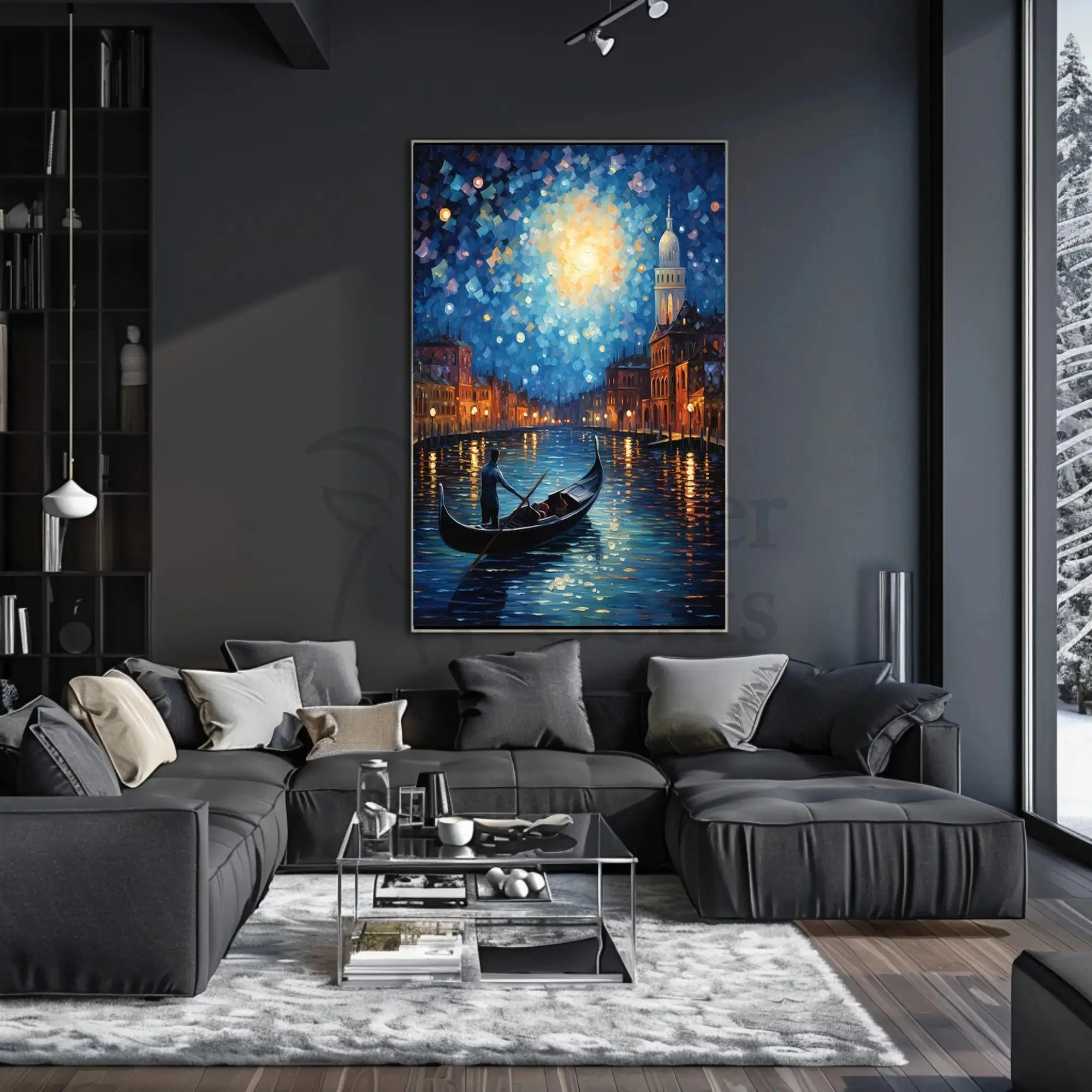 Venetian Night Gondola by Moonlight Artistic Poster PosterGoat