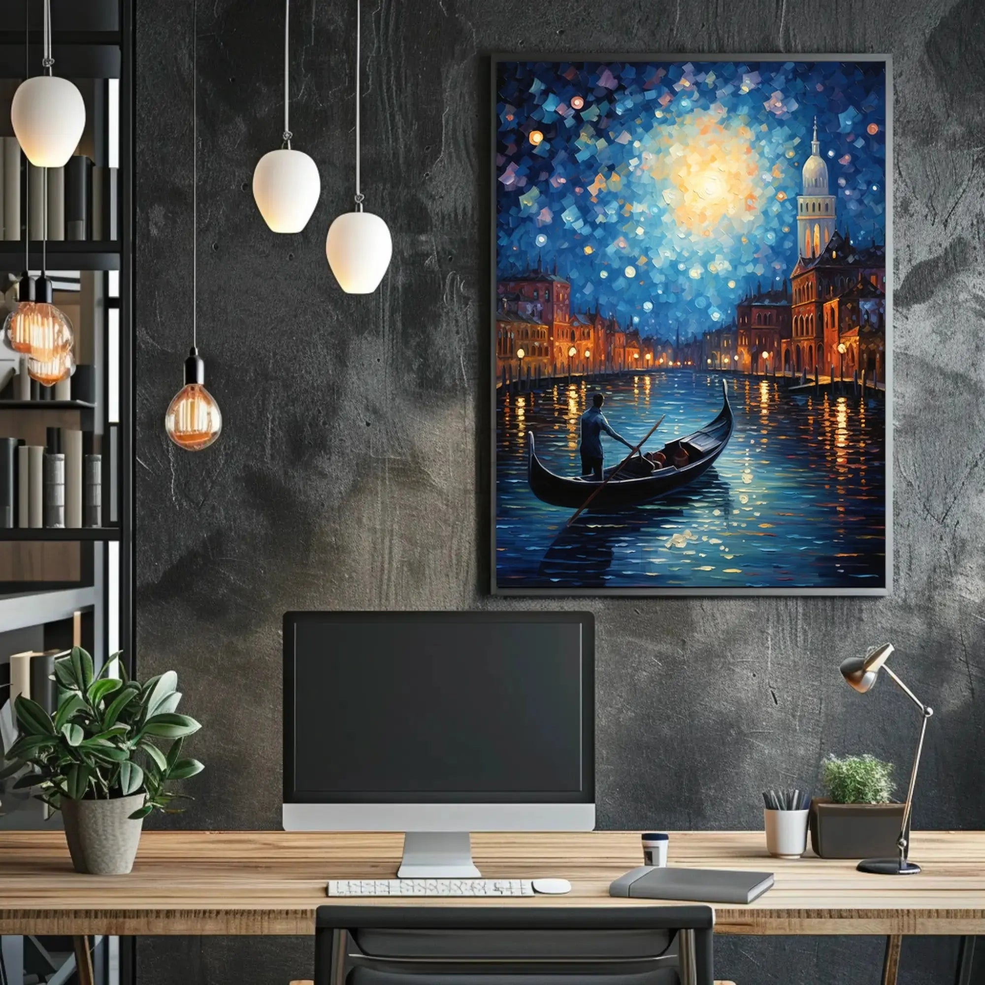 Venetian Night Gondola by Moonlight Artistic Poster PosterGoat