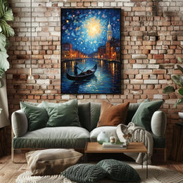 Venetian Night Gondola by Moonlight Artistic Poster PosterGoat