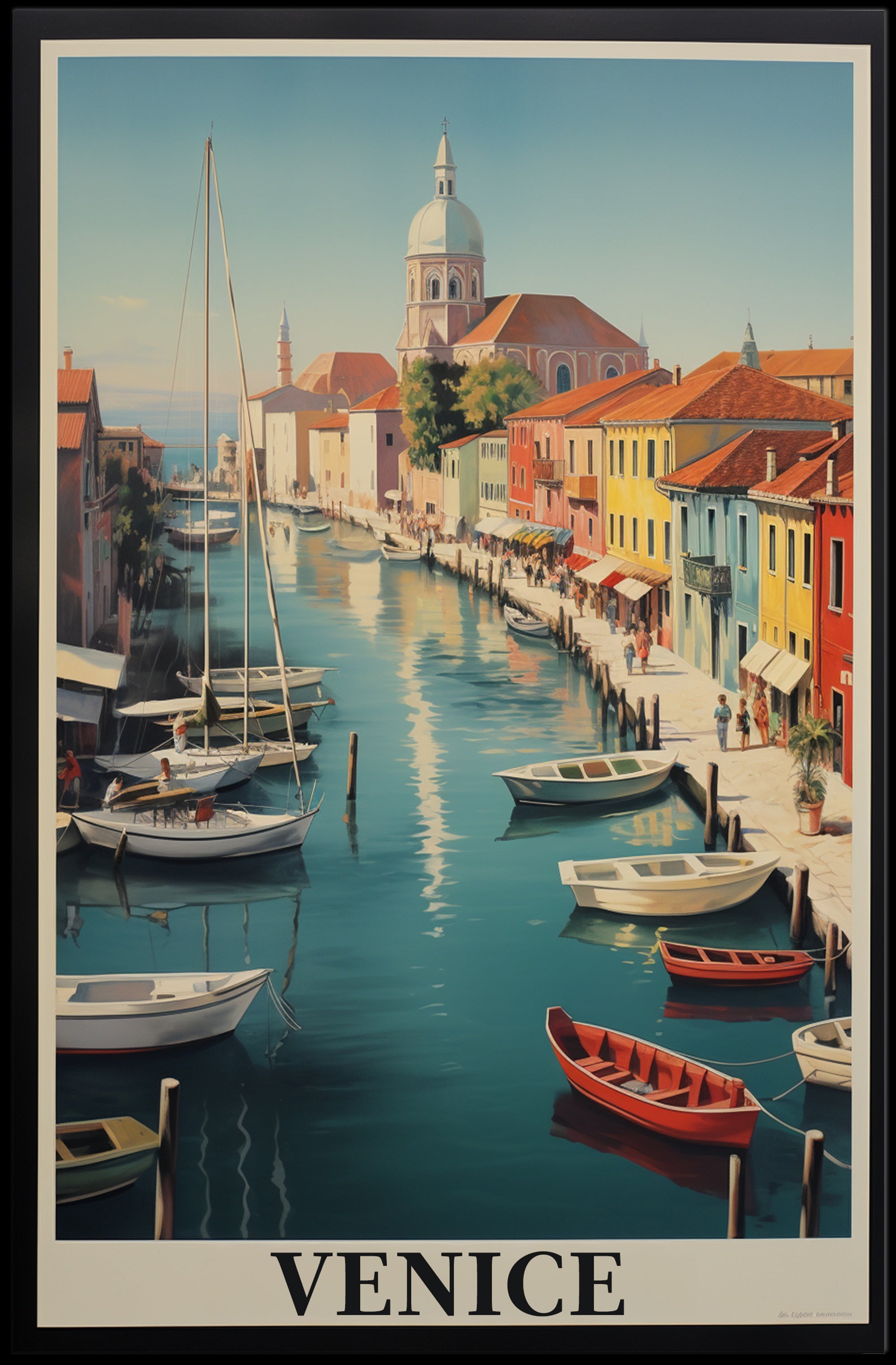 Venice Canal Scene with Gondolas Travel Poster PosterGoat