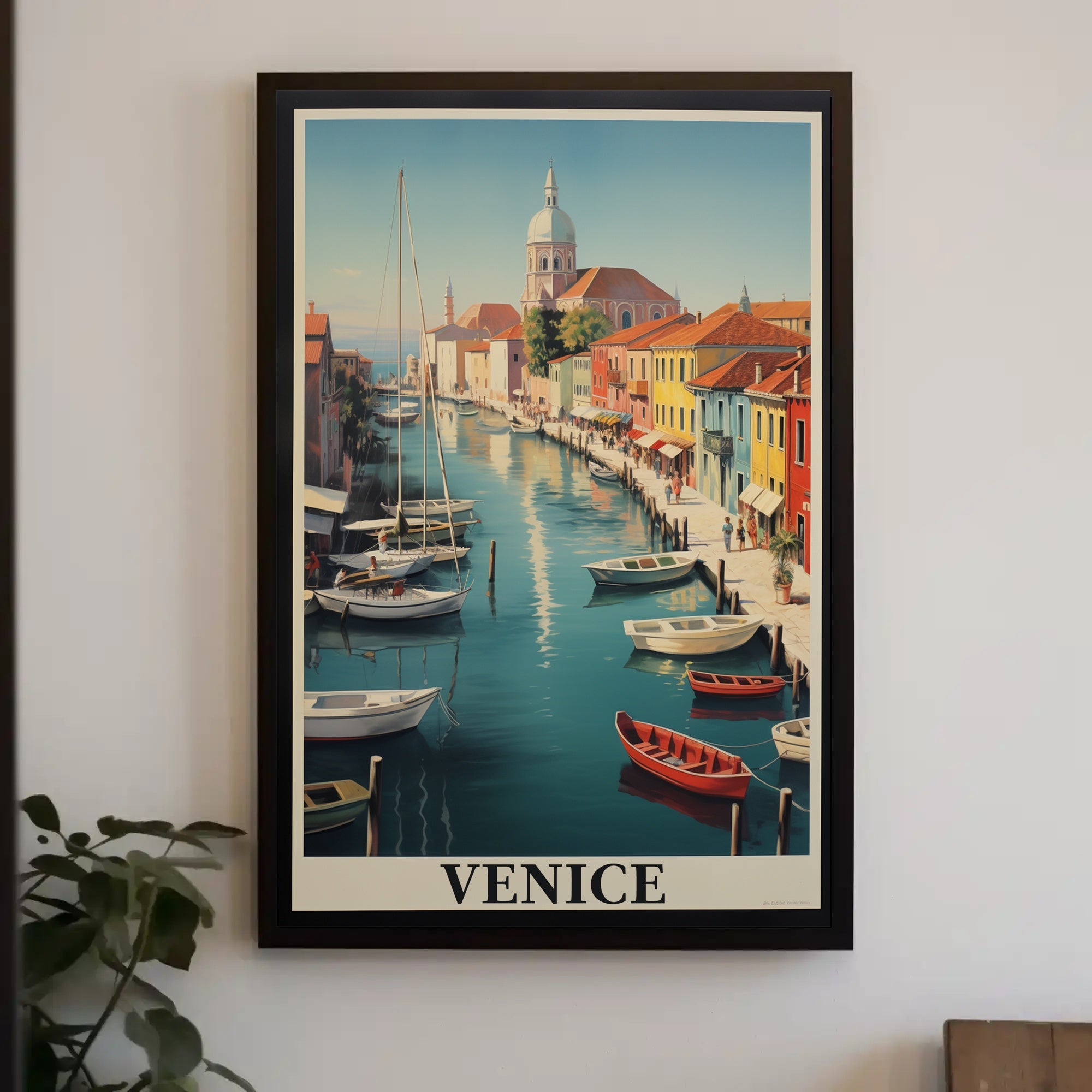 Venice Canal Scene with Gondolas Travel Poster PosterGoat