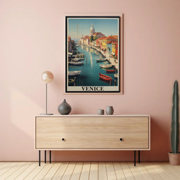 Venice Canal Scene with Gondolas Travel Poster PosterGoat