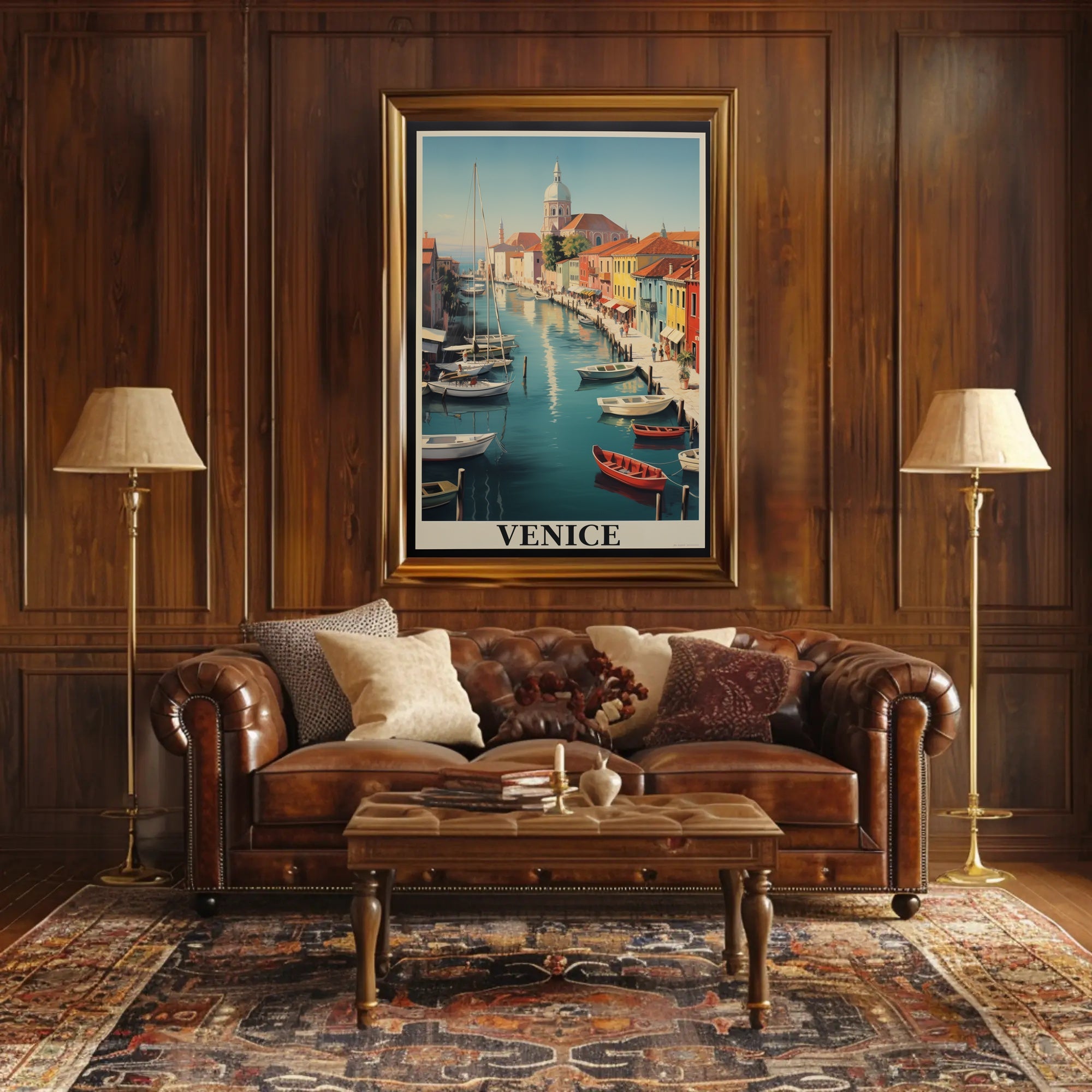 Venice Canal Scene with Gondolas Travel Poster PosterGoat