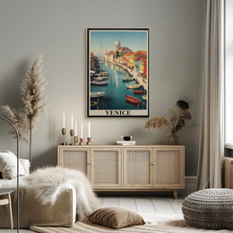 Venice Canal Scene with Gondolas Travel Poster PosterGoat