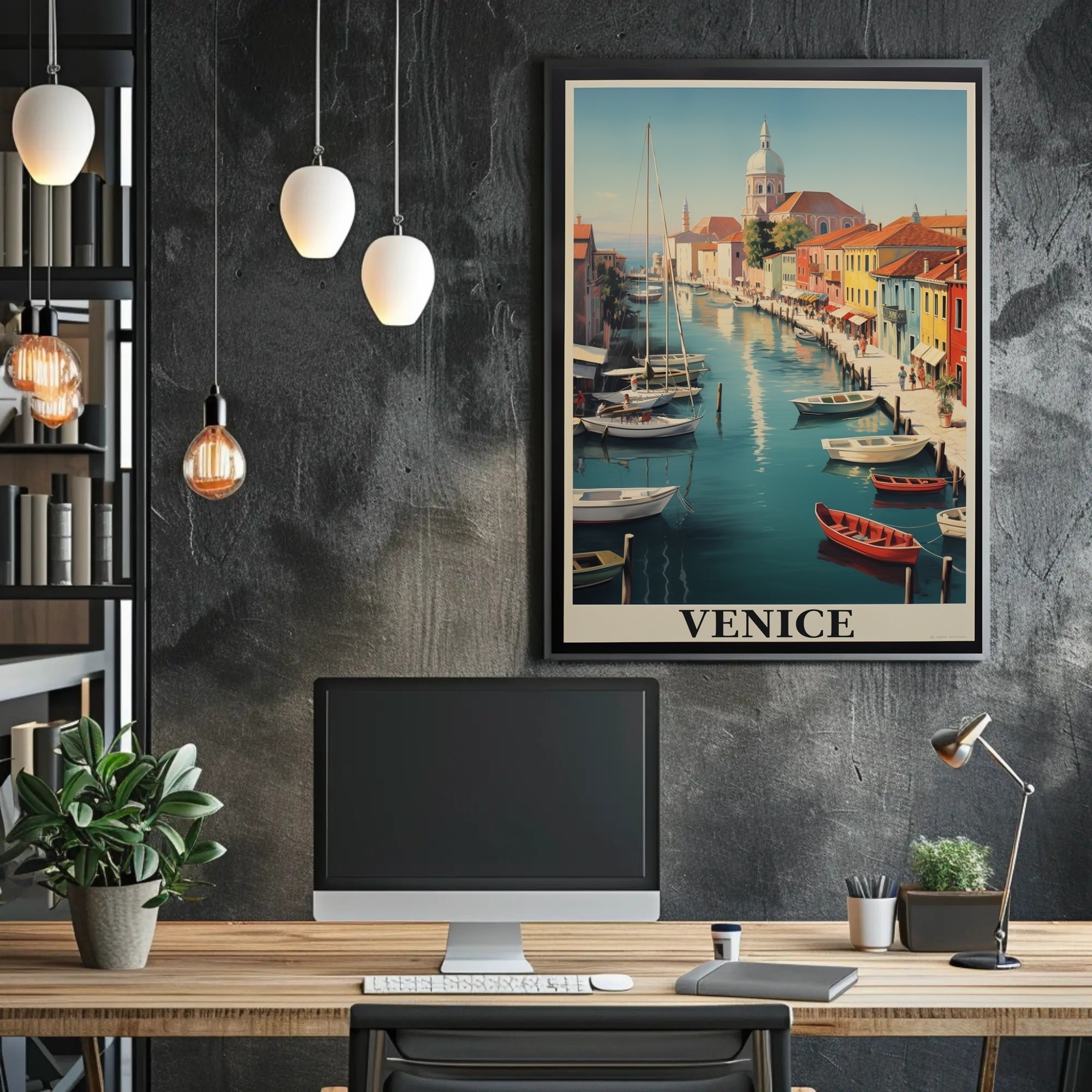 Venice Canal Scene with Gondolas Travel Poster PosterGoat