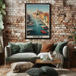 Venice Canal Scene with Gondolas Travel Poster PosterGoat