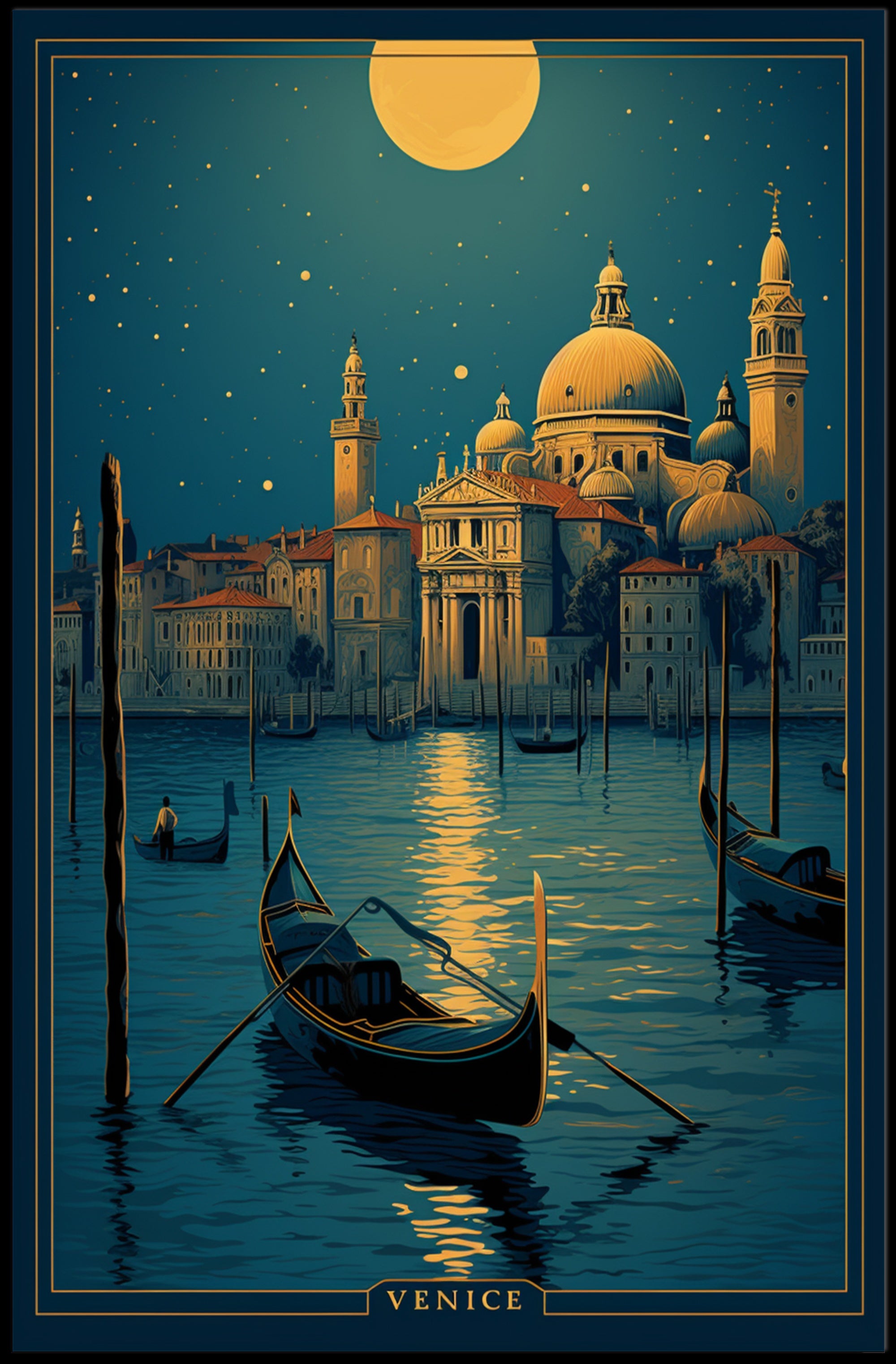 Venice Full Moon Nighttime Travel Poster PosterGoat