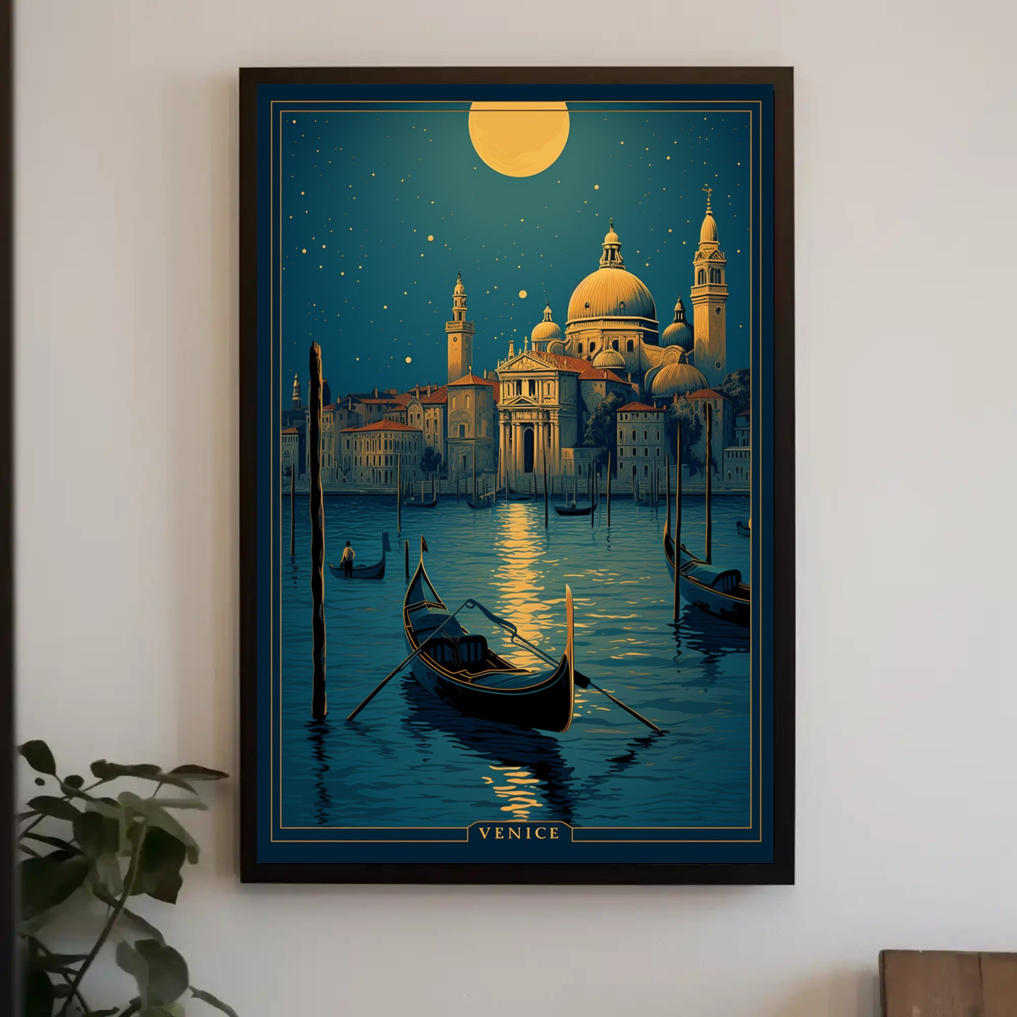 Venice Full Moon Nighttime Travel Poster PosterGoat