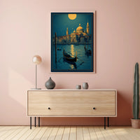 Venice Full Moon Nighttime Travel Poster PosterGoat