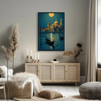 Venice Full Moon Nighttime Travel Poster PosterGoat