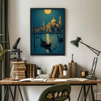 Venice Full Moon Nighttime Travel Poster PosterGoat