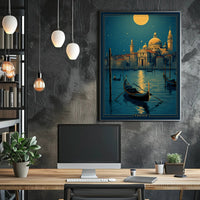 Venice Full Moon Nighttime Travel Poster PosterGoat