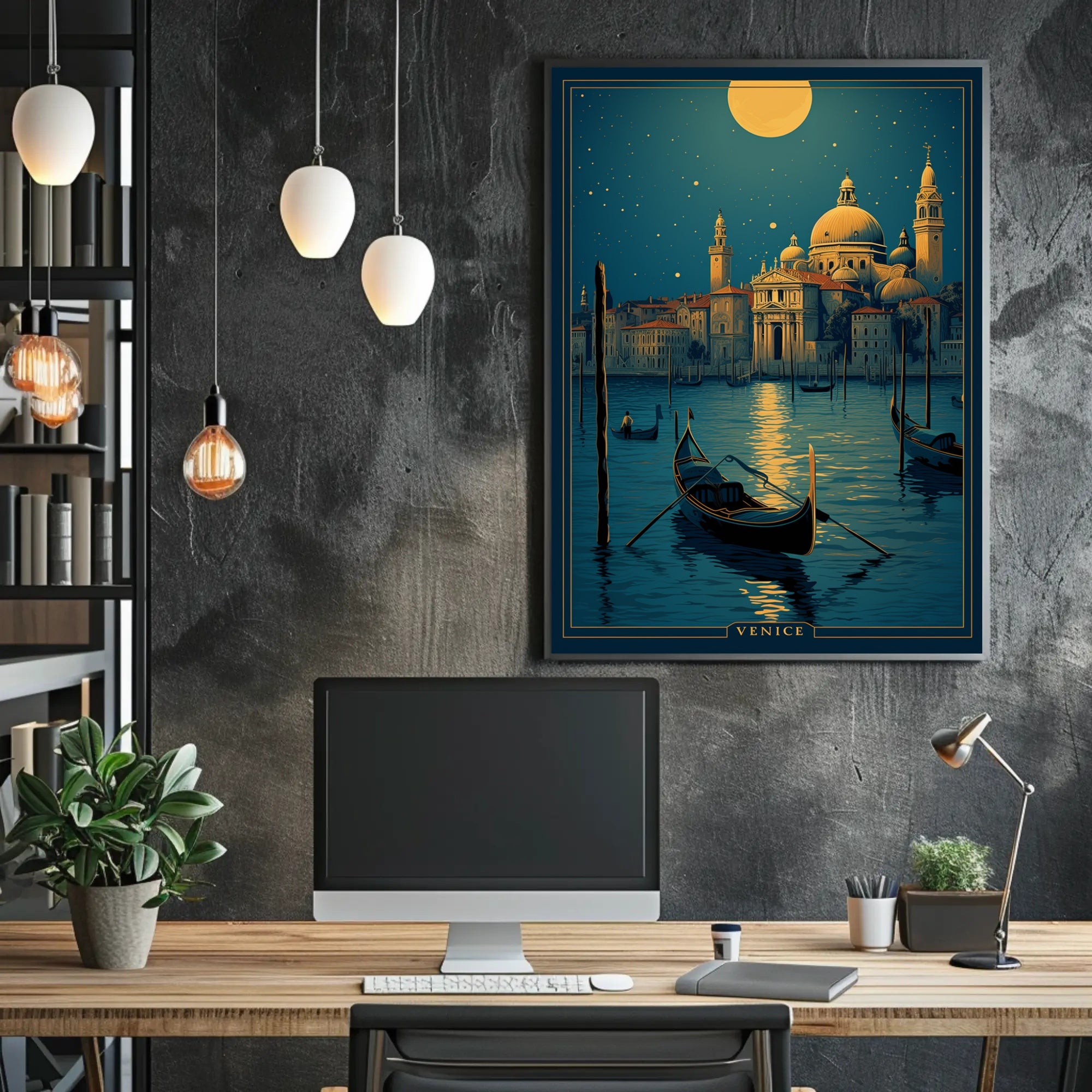 Venice Full Moon Nighttime Travel Poster PosterGoat