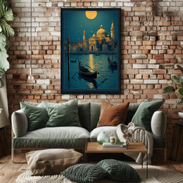 Venice Full Moon Nighttime Travel Poster PosterGoat