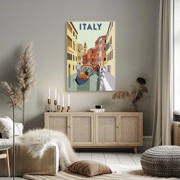 Venice Gondolier Canalscape Vintage Travel Poster PosterGoat