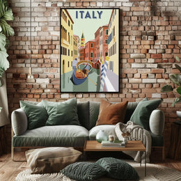 Venice Gondolier Canalscape Vintage Travel Poster PosterGoat