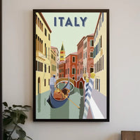 Venice Gondolier Canalscape Vintage Travel Poster PosterGoat