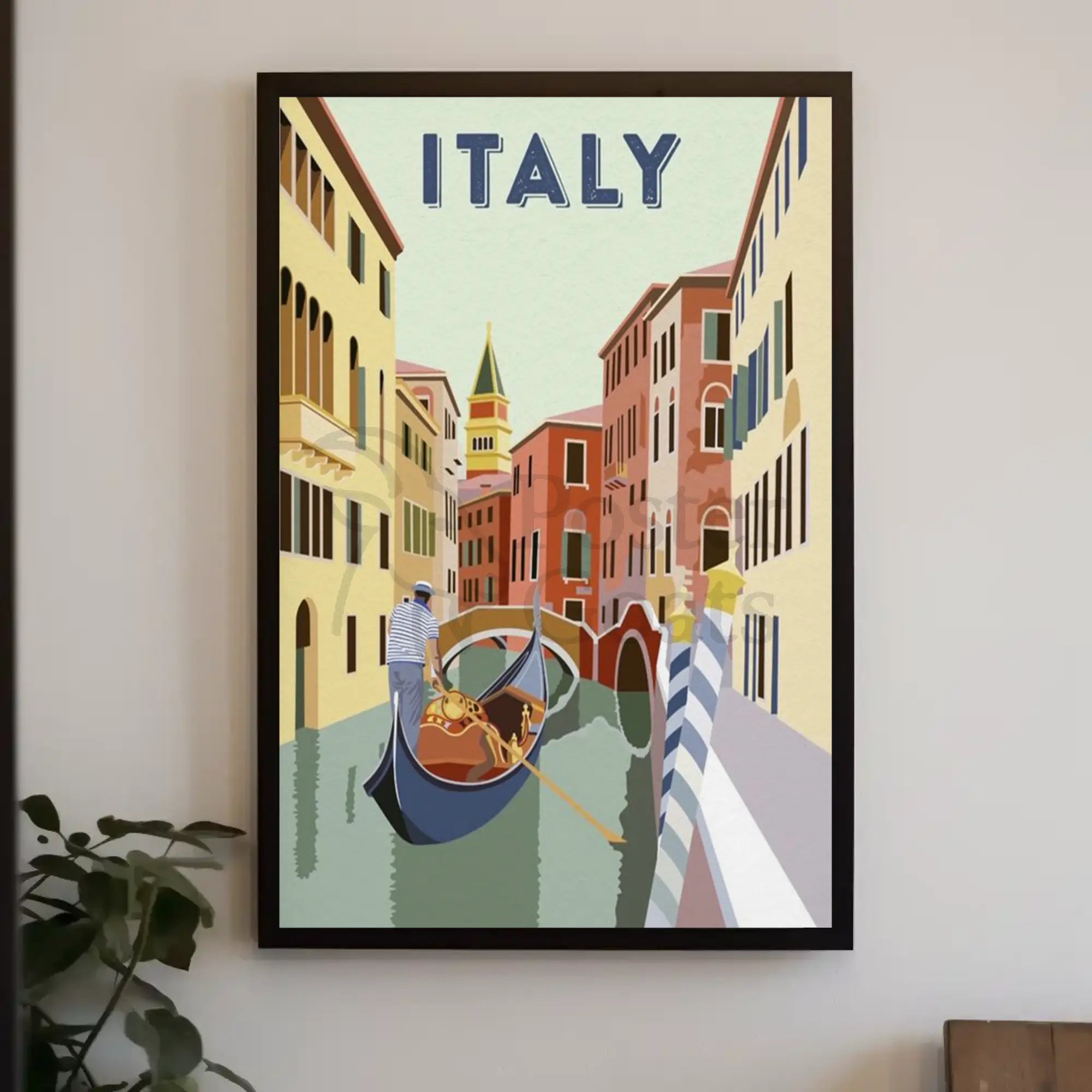 Venice Gondolier Canalscape Vintage Travel Poster PosterGoat