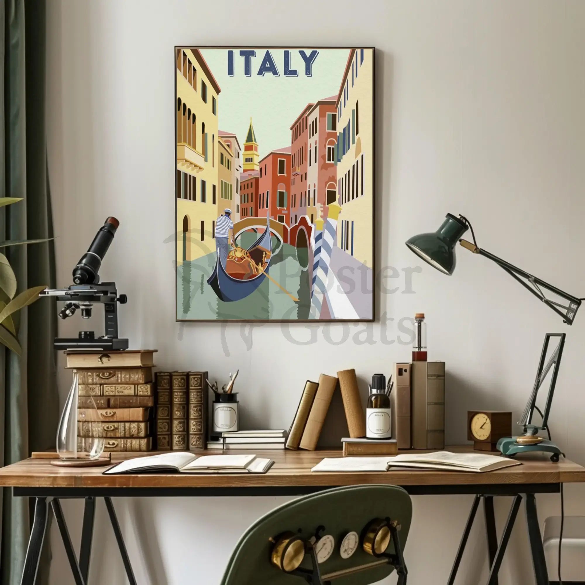 Venice Gondolier Canalscape Vintage Travel Poster PosterGoat