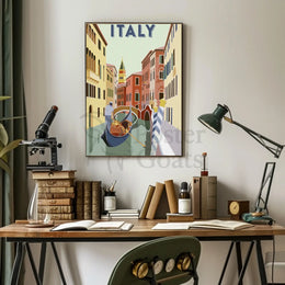 Venice Gondolier Canalscape Vintage Travel Poster PosterGoat